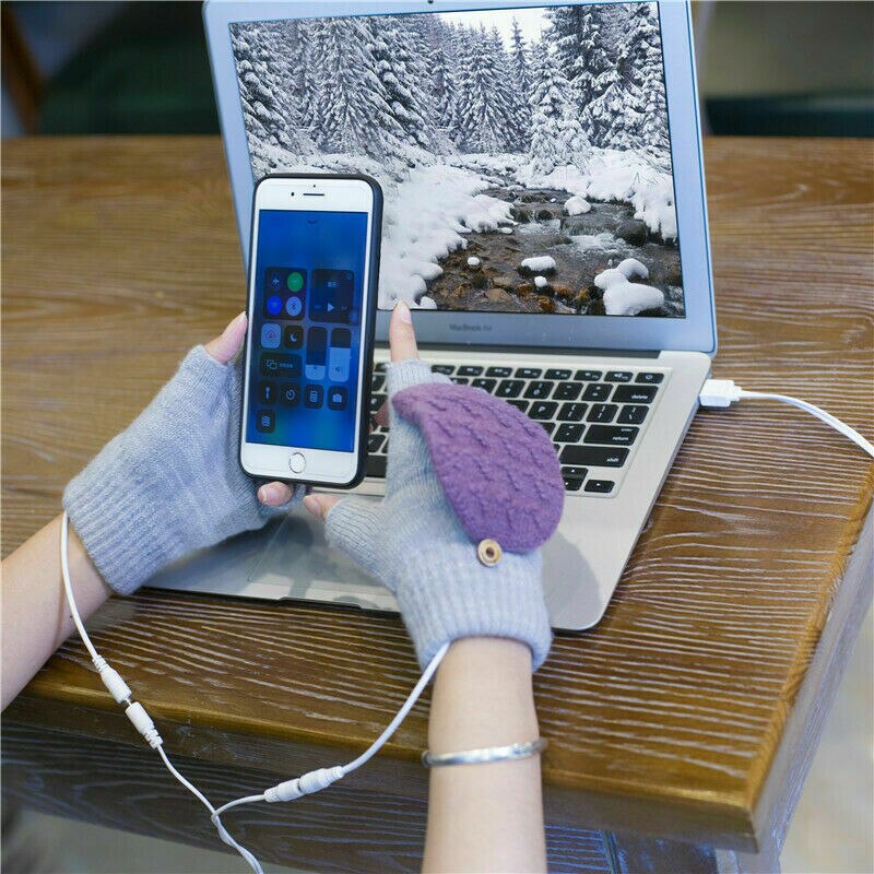 Ordinateur portable femmes hommes CA USB mitaine chauffée complet et demi doigt hiver tricot gants à main gants de cyclisme hiver gants thermiques femmes