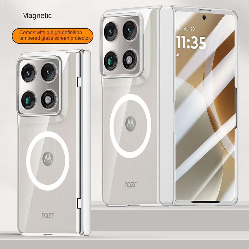 Con anello magnetico, protezione per schermo trasparente in vetro temperato, custodia per Motorola Razr Fold con coperchio posteriore a molla: Blu