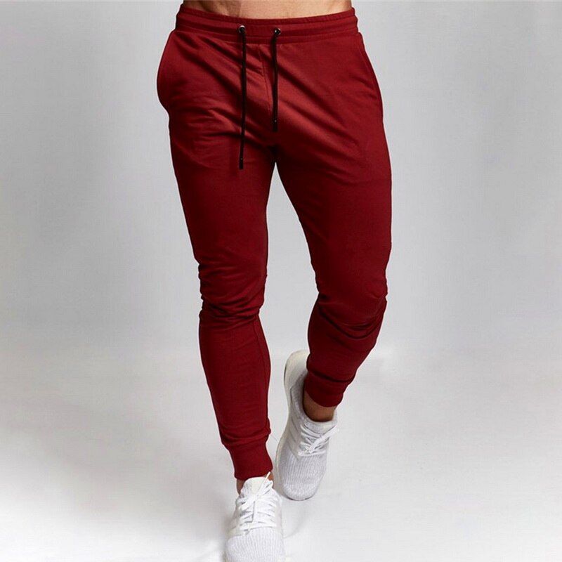 Spring Autumn Gyms Men Joggers Sweatpants Men's Joggers Trousers Sporting Clothing The Bodybuilding Pants: red / Asian Size M