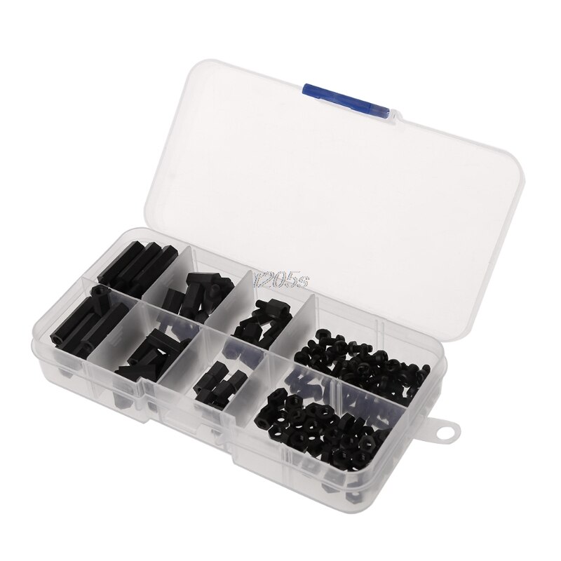 160Pcs M3 Nylon Schwarz M-F Hex Spacer Schraube Mutter Sortiment Kit Stand off Set Box T25 schiff