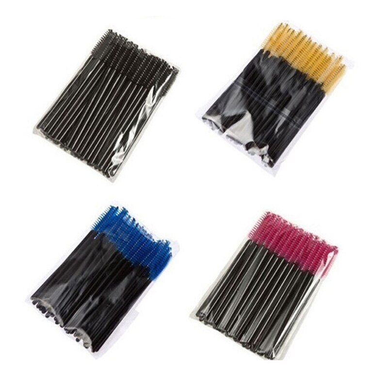 50 stk engangs nylon øyenbryn vippebørste mascara stav applikator spoolers øyevipper forlengelse kosmetiske børster sett sminkeverktøy