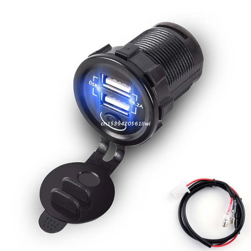 12V 24V Dual USB 5V 2,1 EIN Auto Ladegerät Adapter Mit ON OFF Schalter Power Kabel Für auto Boot Marine Motorrad Camper: Default Title