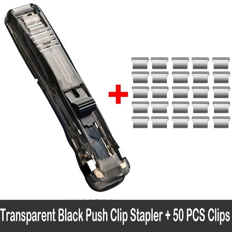 Staple Metal Clip Push Hand Paper Clipper with Refill Fixing Organizing Stapler Reusable Push Clamp for Document File Stationery: Orange