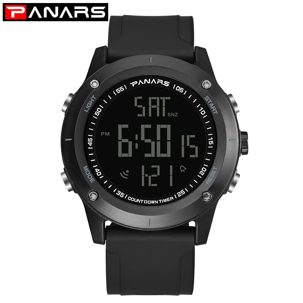 PANARS-montre-bracelet résistante à la plongée pour hommes, numérique, montre de Fitness, grands nombres à double temps, rétro-éclairage LED