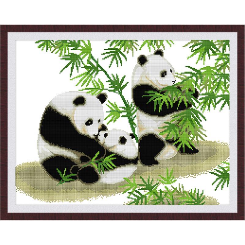 Söt panda djurmönster korsstygn set handarbete broderi kit vit canvas bomull broderi gör-det-själv heminredning målning
