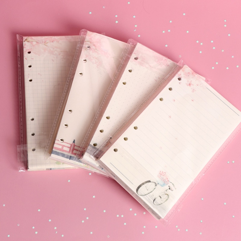 Cartoon Pink Loose Leaf A6 Refill Paper 80sheets Dot Grid Ruled Blank Mixed Inside Papers Spiral Notebook Accessory