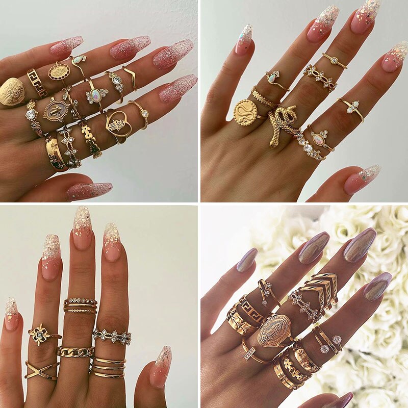 Vintage Gold Crystal Opal Knuckle Ring Set Bohemian Geometrische Snake Mary Cross Vinger Glamour Vrouwelijke Knuckle Midi Ring Sieraden