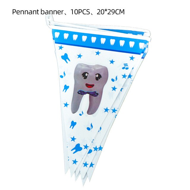 1set Boy/Girl My First Tooth Party Decor Supplies Disposable Tableware Paper Plates Cups DIY Baby Shower Birthday Tooth Balloon: Pennant 1set
