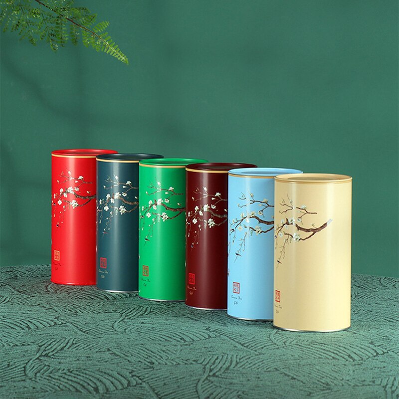 Japanese Style Tea Iron Organizer Black Tea Green Tea Round Metal Tinplate Can Scented Tea Packaging Tea Cans Empty Tin Box