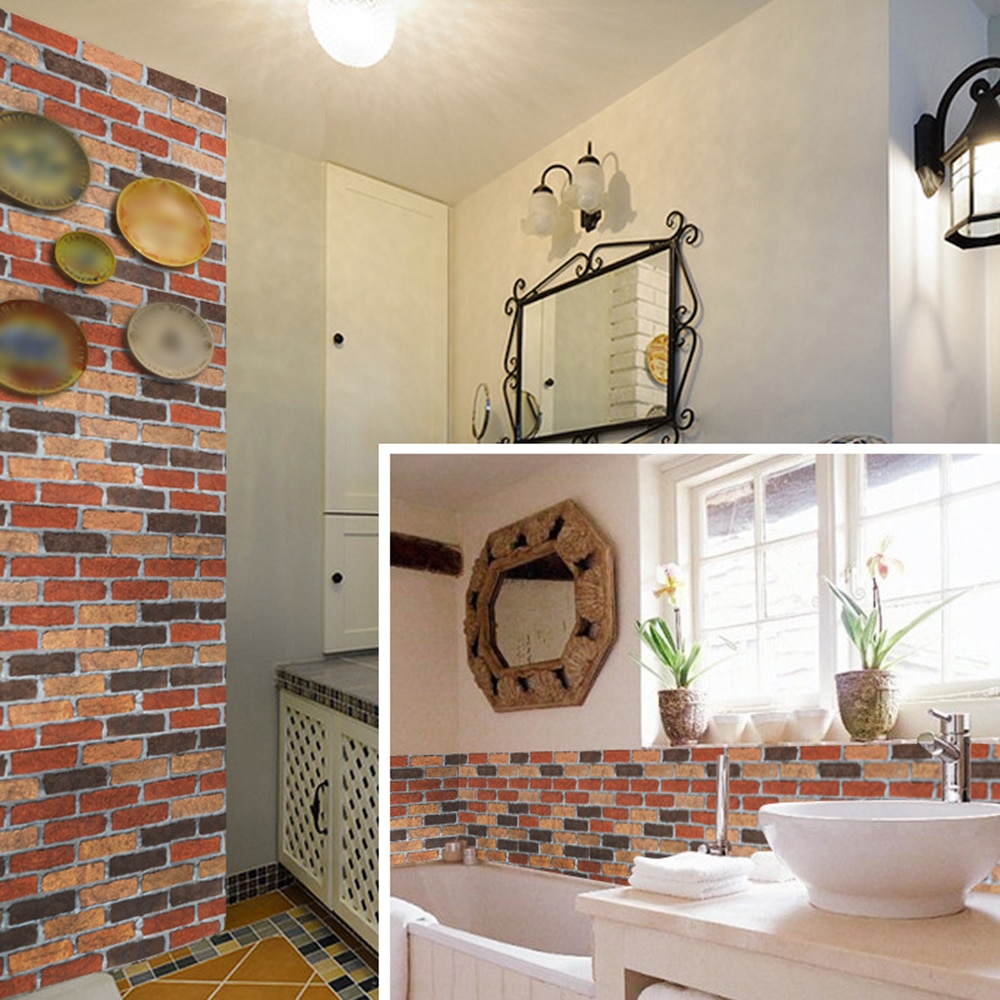 100x45cm Imitation 3D Brick Stone Wall Stickers Self-adhesive Wallpaper Art Wall Decals for Kids Living Room Kitchen Wall Decor