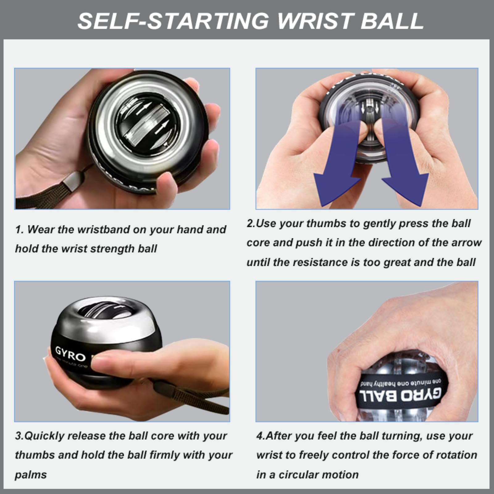 Polso Power Ball LED Auto-Start Grip Gyro Ball Giroscopio Trainer Muscolo della mano Rilassamento Braccio Fitness Esercizio a casa Attrezzatura sportiva