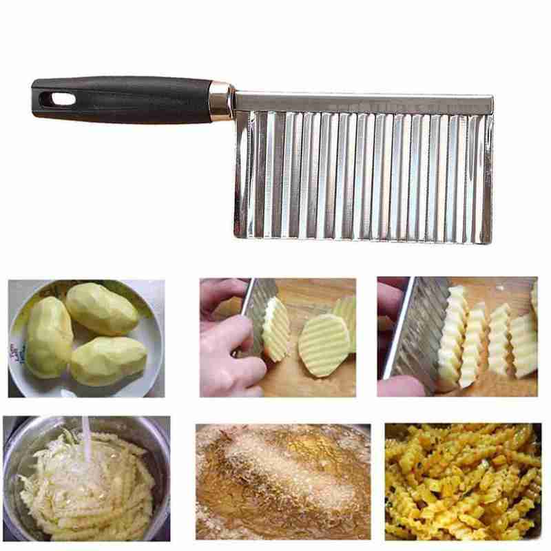 Stainless Steel Potato Wavy Edged Cutter Knife French Kitchen Potato Cooking Vegetable Fries Cutter Gadget Peeler Fry Tools E2X1