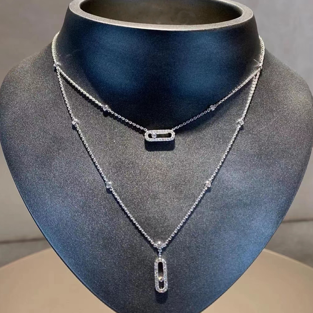 Collar clásico de doble capa Move Uno. S925 circonita brillante de plata, de boda de joyería de compromiso para mujer