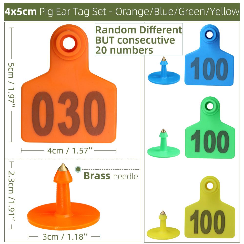 20 stk fortløbende numre gris øremærker orange blå grøn gul øreringe husdyr husdyr digitalt id-kort