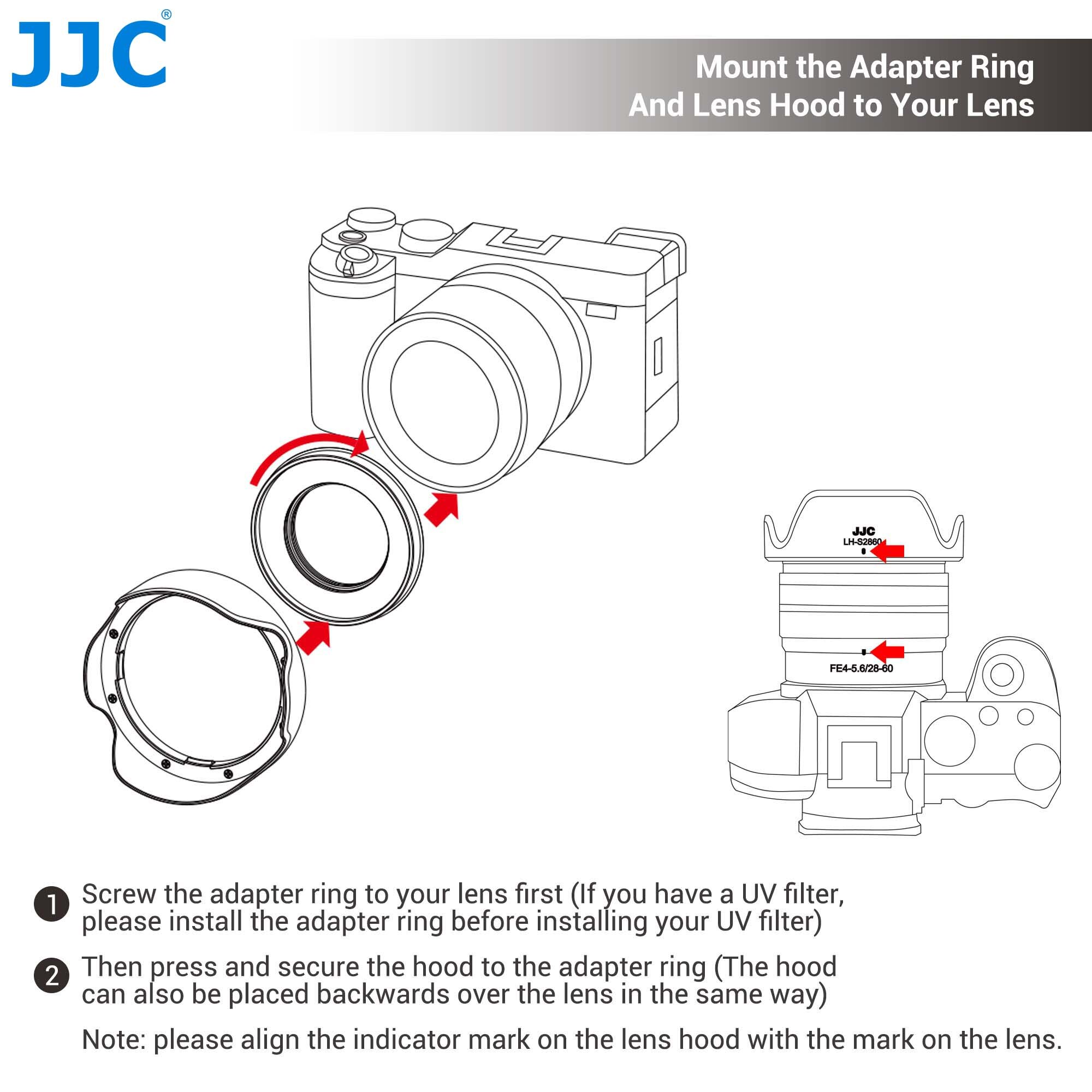 Jjc Zonnekap Met 40.5Mm Adapter Voor Sony Fe 28-60Mm F4-5.6 SEL2860 Op A6400 A7III A7C a7SIII A7RIV, voor E Pz 16-50Mm F3.5-5.6