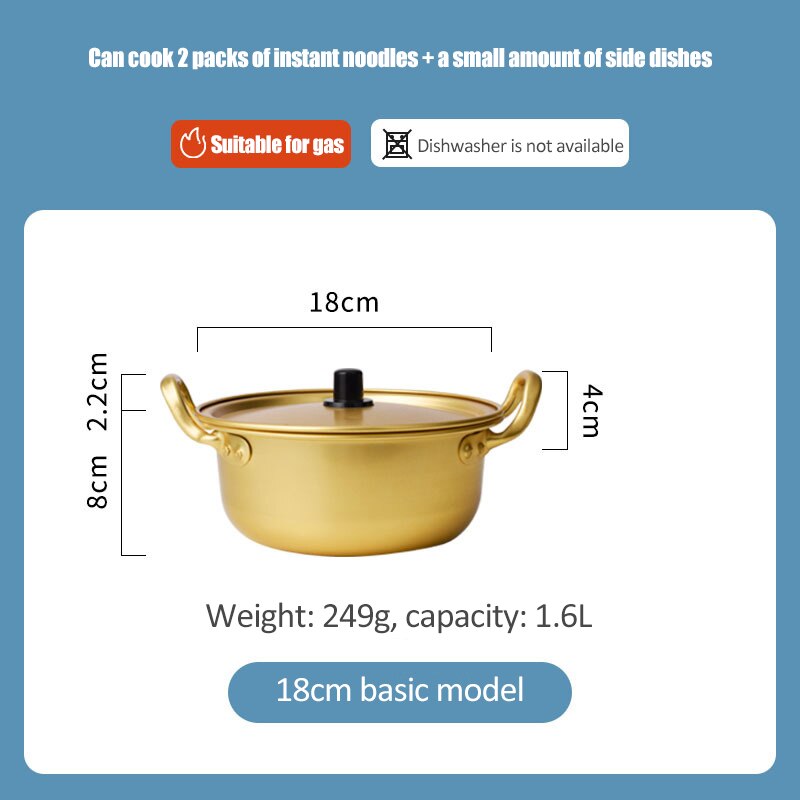 Korean Style Golden Ramen Noodles Pot Instant Noodle Pot Aluminum Soup Pot with Lid Milk Egg Cooking Pot Kitchen Cookware: 18cm basic model