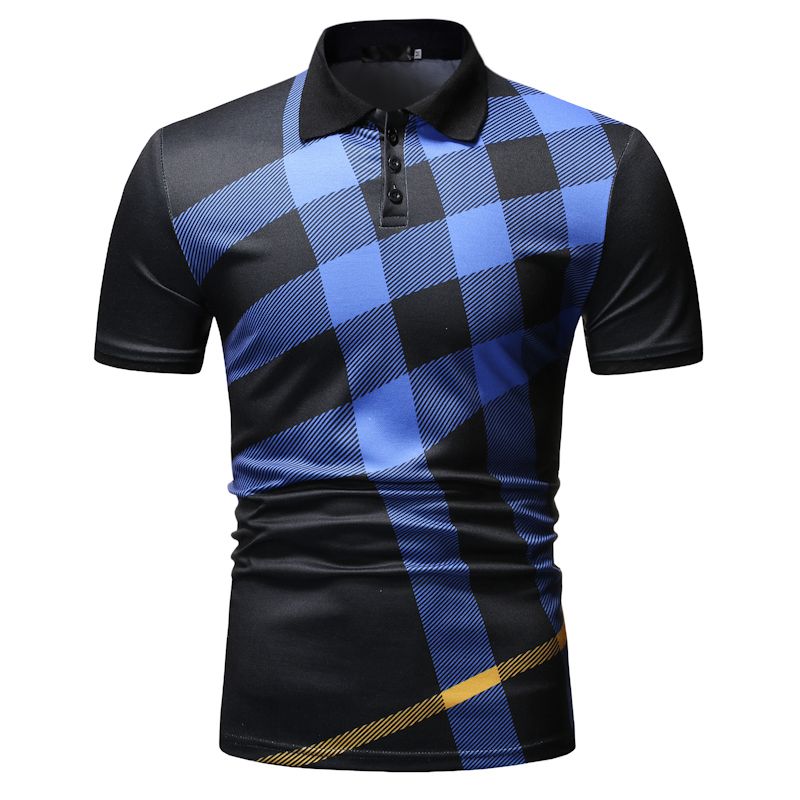 Polo Shirt Men Plaid Pattern Men's Casual POLO Shirt for Summer