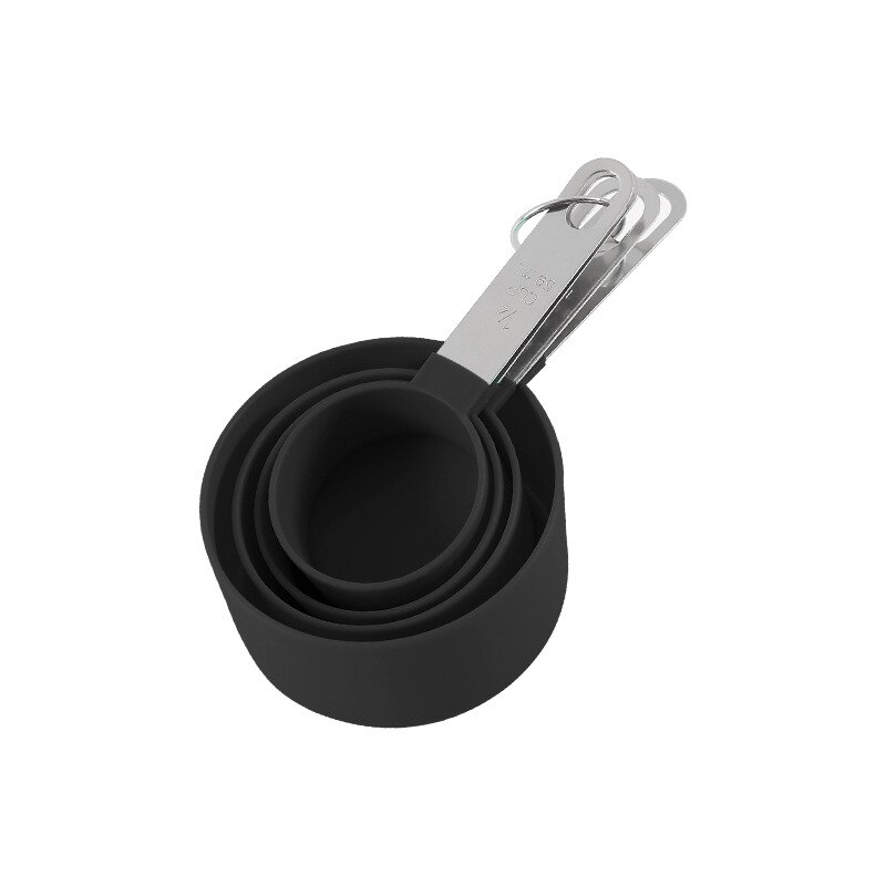 4Pcs/8Pcs Measuring Cup and Spoon Multipurpose Spoon Cup Measuring Tool Baking Accessories Stainless Steel Handle Kitchen Gadget: Black Cup
