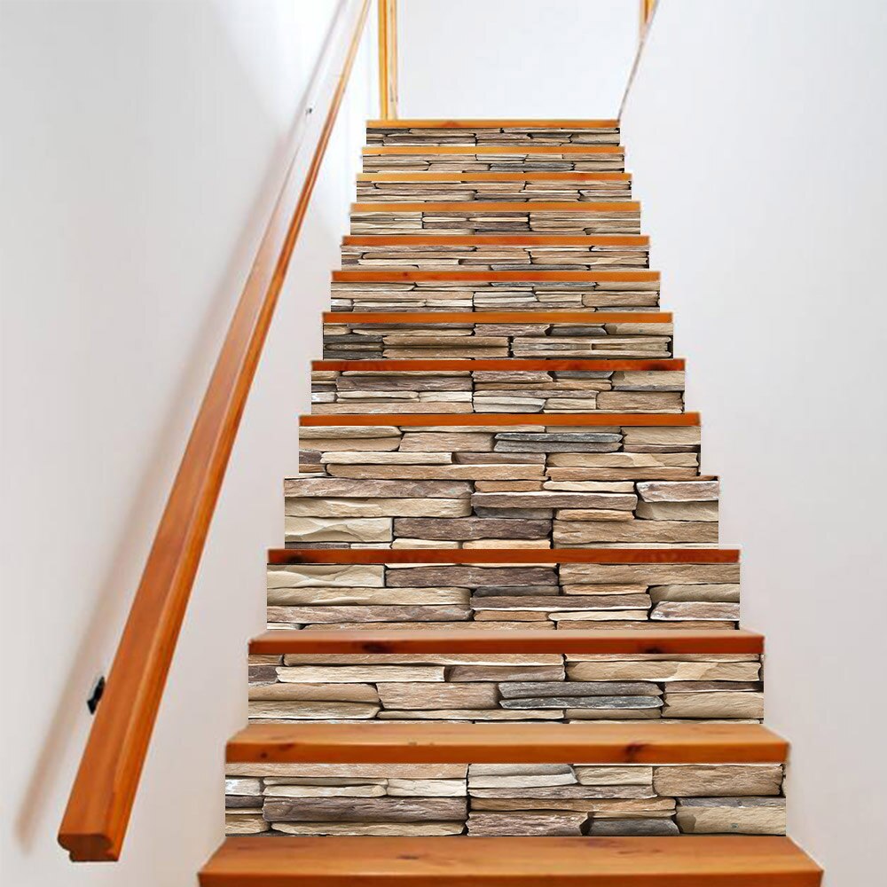 13 unids/set adhesivos 3D DIY para escalera de piedra extraíble de patrón escaleras escalones pegatinas de pared de piso calcomanías etiqueta engomada decoración del hogar