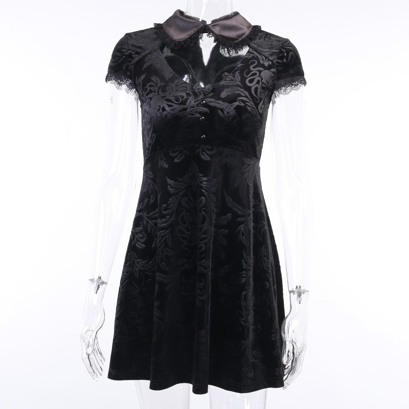 Vestido corto gótico de manga corta para mujer, minivestido Negro estilo Retro de lolita Harajuku, de , ropa de calle,