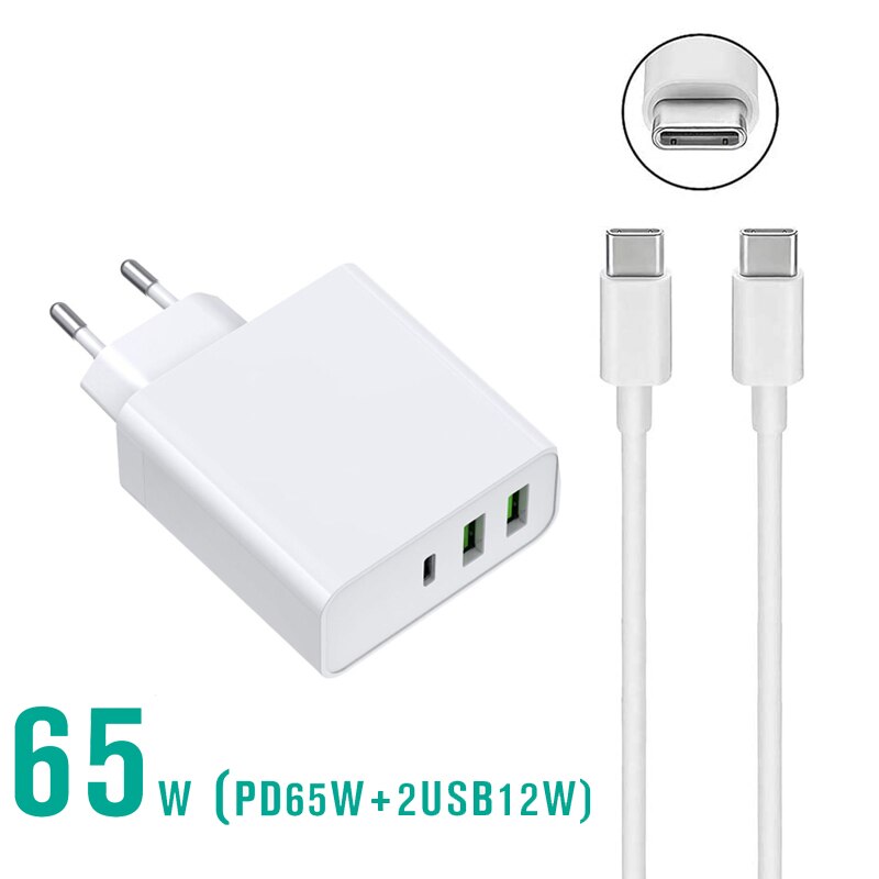 65W Usb Type C Pd Power Adapter Snelle Opladen Qc 3.0 Oplader Voor Macbook Lenovo Asus Laptop Telefoon Power supply Adapter: White-EU