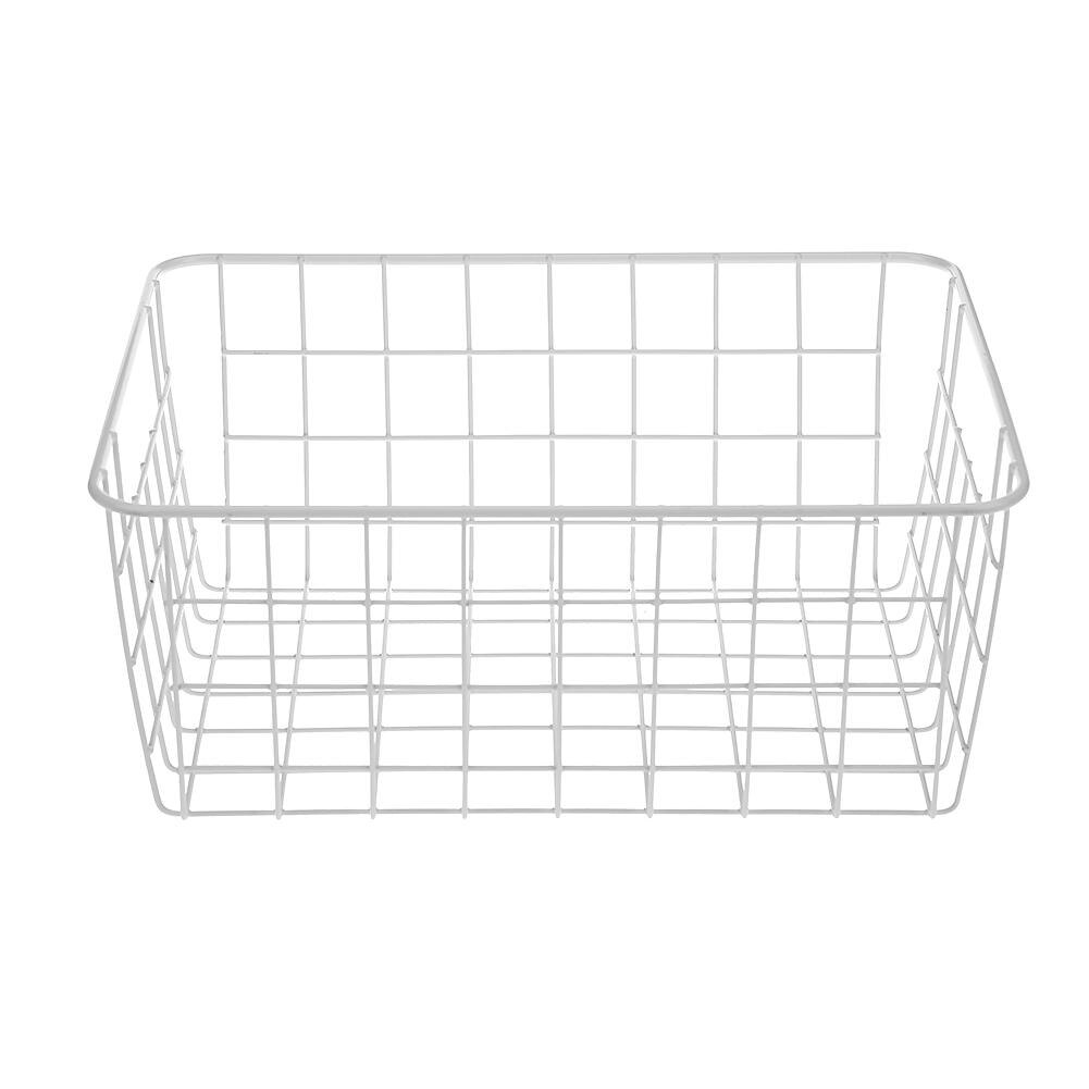 Iron Art Grids Storage Basket Household Desktop Metal Organizer Holder Desktop Bookends Storage Racks Home Rangement Container: White