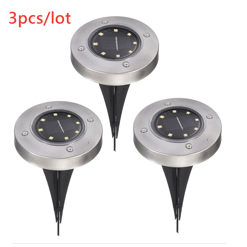 3 stuks op zonne-energie werkende grondverlichting voor buiten, waterdichte tuinpadverlichting met 8 led-lampen voor huis, tuin, oprit, gazon en weg.