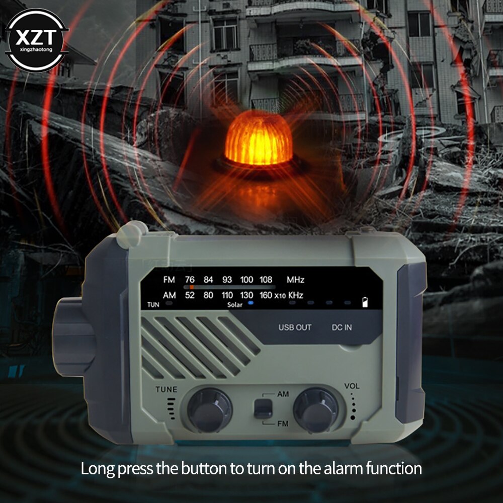 Emergency AM FM Radio Hand Crank Battery Operated Solar Radio With LED Flashlight Desk Lamp 2000mAh Charger SOS Alert