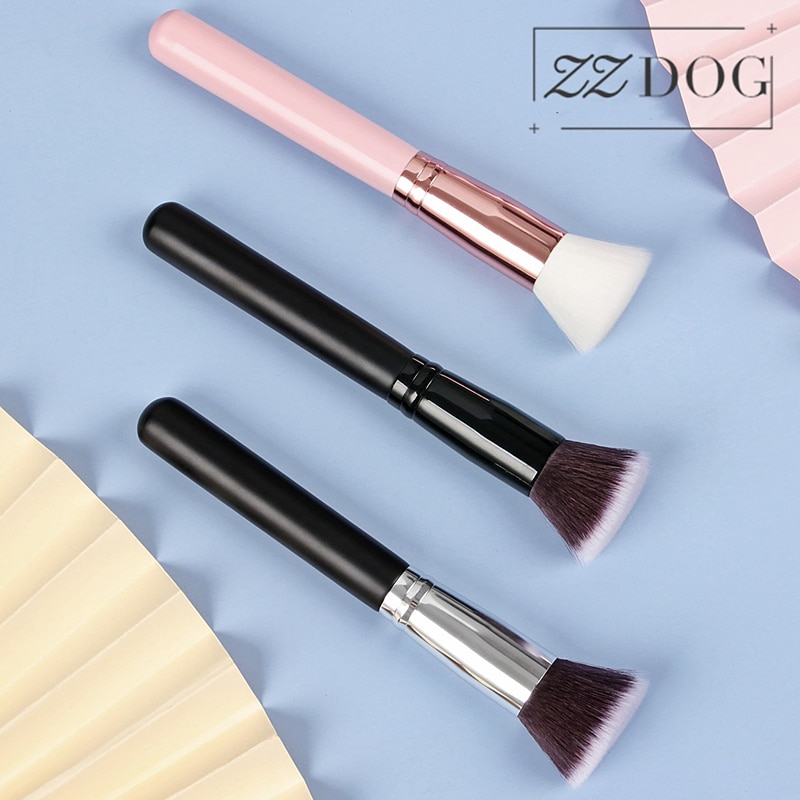 Zzdog 1 stk flydende foundation makeup børste sømløs skrå concealer kompensere kosmetiske skønhedsværktøjer træhåndtag