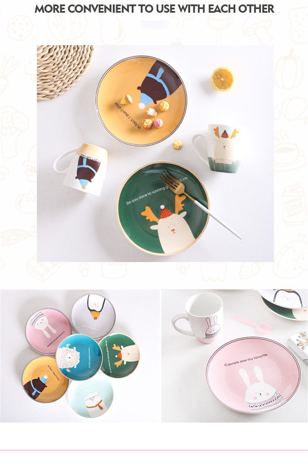 Cartoon cute ceramic cutlery children's dinner plate steak plate breakfast plate dessert plate and cup
