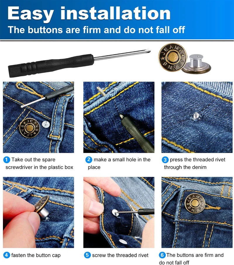10 Stuks Jeans Knoppen Vervanging 17 Mm Geen Naaien Metalen Knop Reparatie Kit Nailless Verwijderbare Jean Knoppen Naaien Accessoires