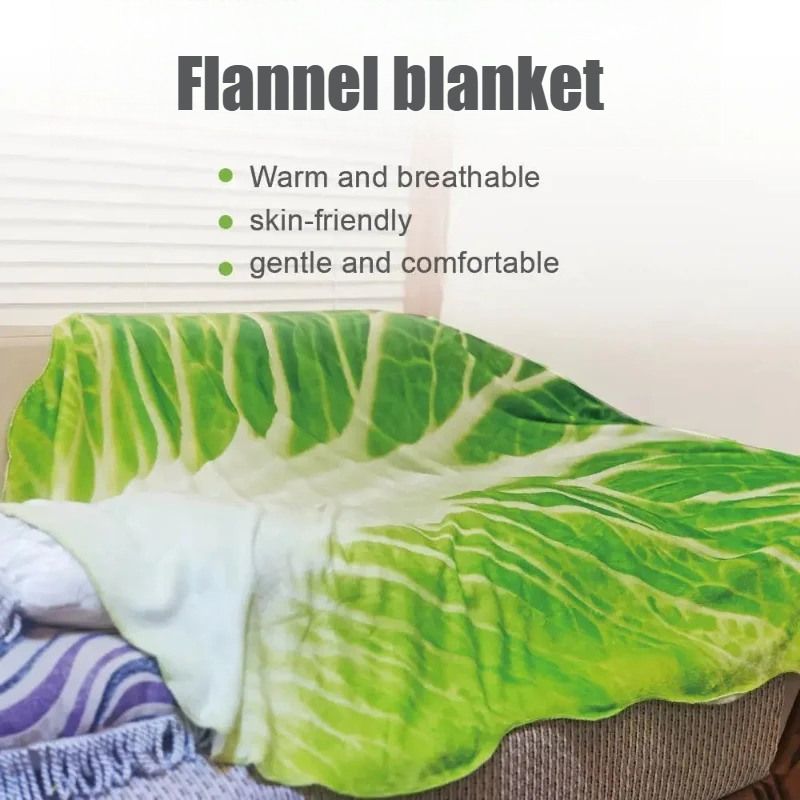 Manta con estampado de lechuga y repollo, manta cálida y suave de felpa para sofá, patrón de verduras, manta polar de franela para niños para camas