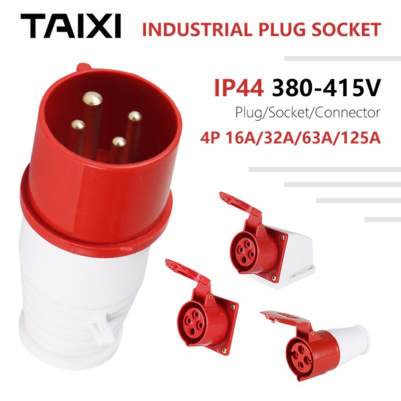 Waterproof Industrial Socket 4P 16A 32A 63A 125A Plug Connector Box Use 380V 400V 415V 4 Needles Outdoor Aviation Plug