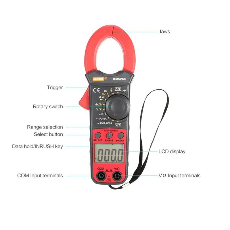 SZBJ BM5268 Digital Clamp Meter Multifunctional Multimeter AC/DC True RMS Volt Amp Ohm Capacitance Frequency Diode Tester