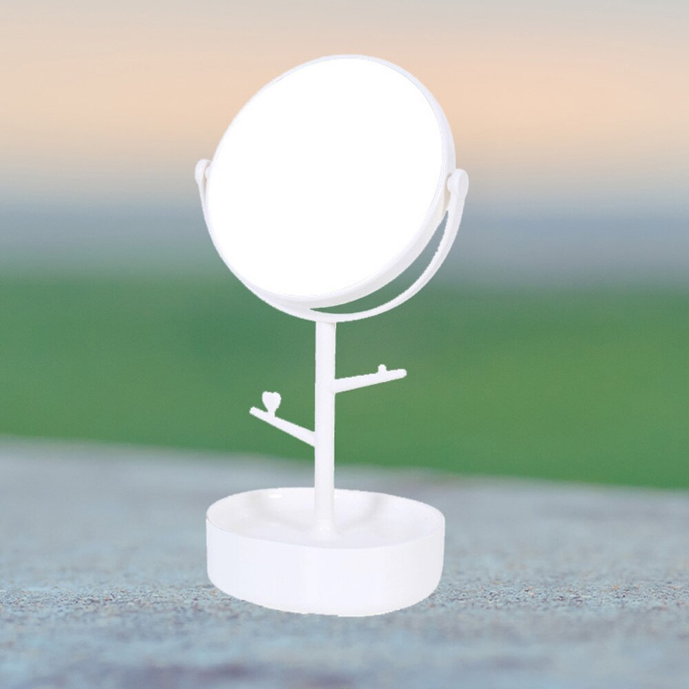 Tafelmodel dubbelzijdige make-upspiegel, make-upspiegel met draaibare make-upspiegel en opbergvak voor haaraccessoires (versterkende