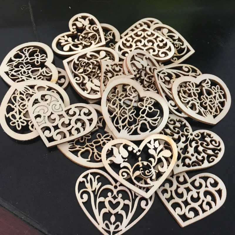 30 Uds. Rebanadas de madera decorativas corte hueco adorno de madera enchapado para manualidades o Decoración de mesa de boda