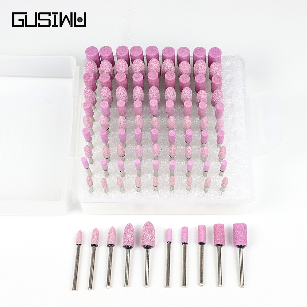 GUSIWU 100pcs/set grinding stone wheel dremel accessories rotary tool kit for polishing sharpening stone grinding head bits pink