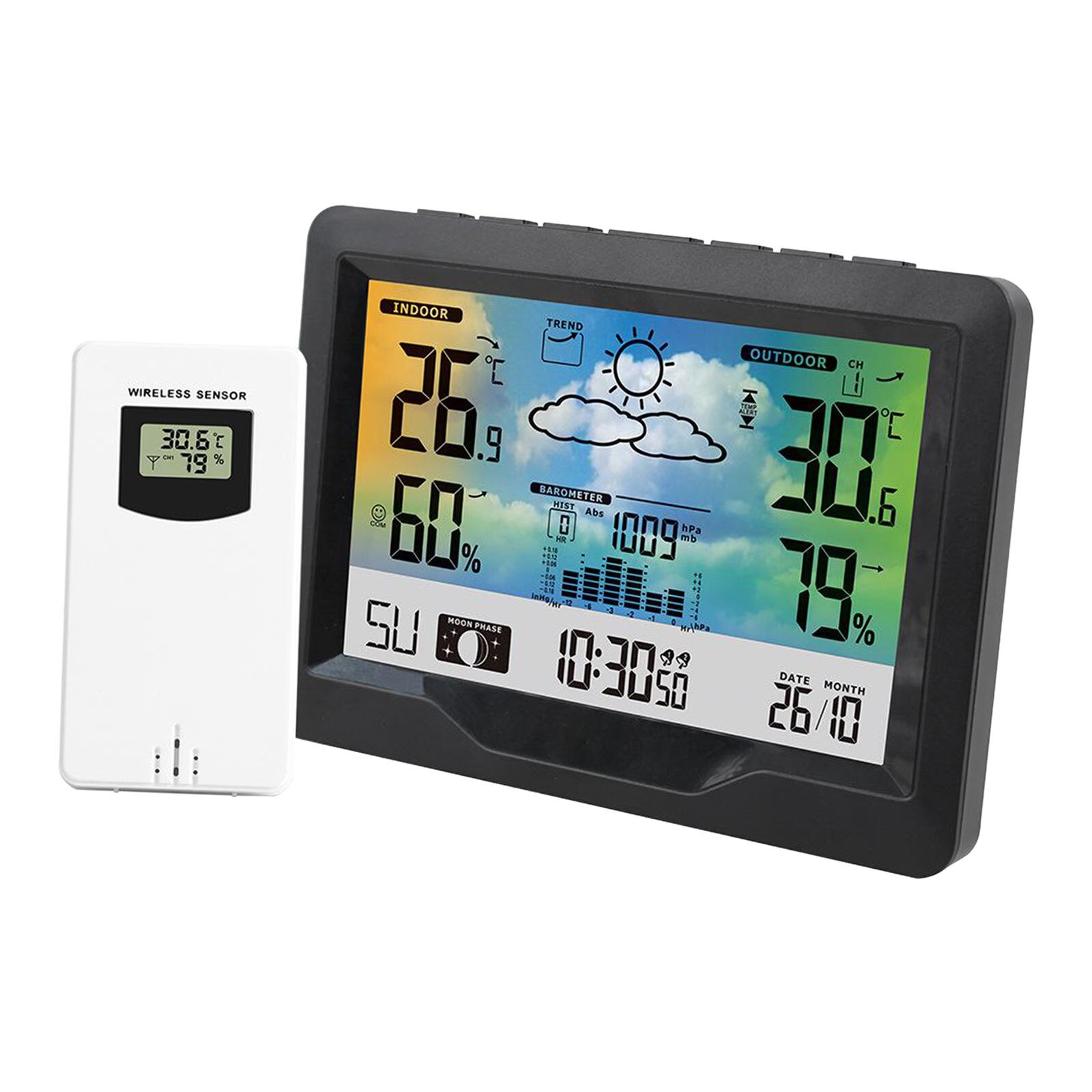 Indoor Outdoor Weather Station Digital Thermometer Humidity Clock