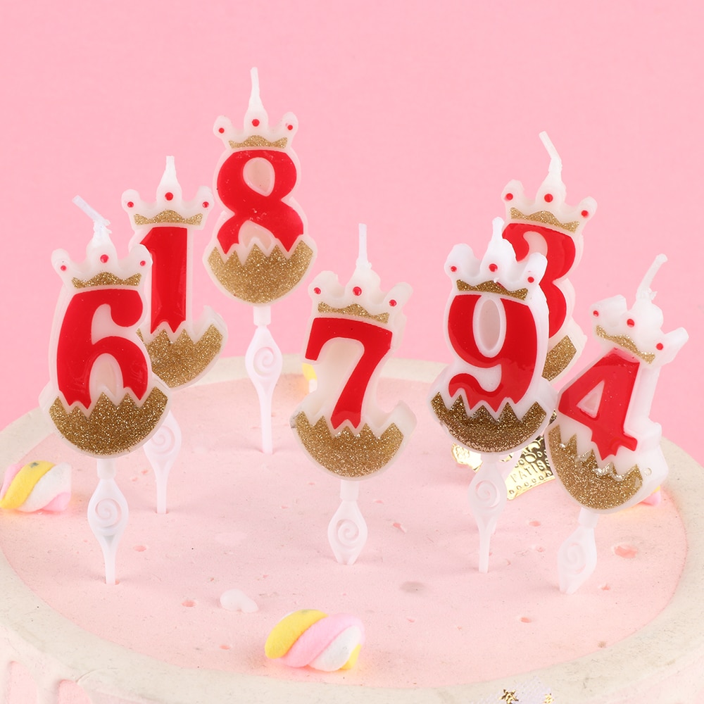 1PC 0-9 Numbers Cake Topper Birthday Wedding Digital Crown Candles Gold Red Number Party Supplies DIY Decoration for Baking
