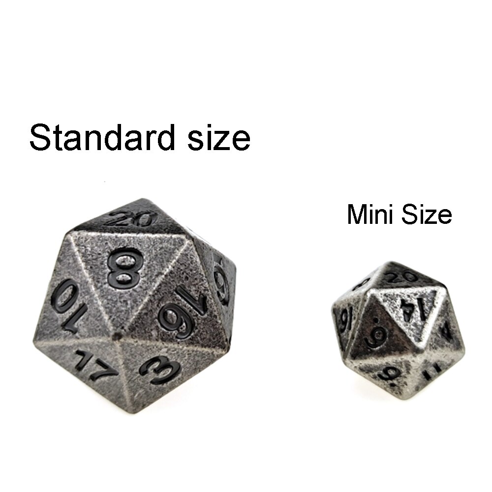 10mm Mini DND Metal Dice 7 Die Set + 3 Extra D6s Total 10pcs Antique Silver Finish with Pouch for RPG Games