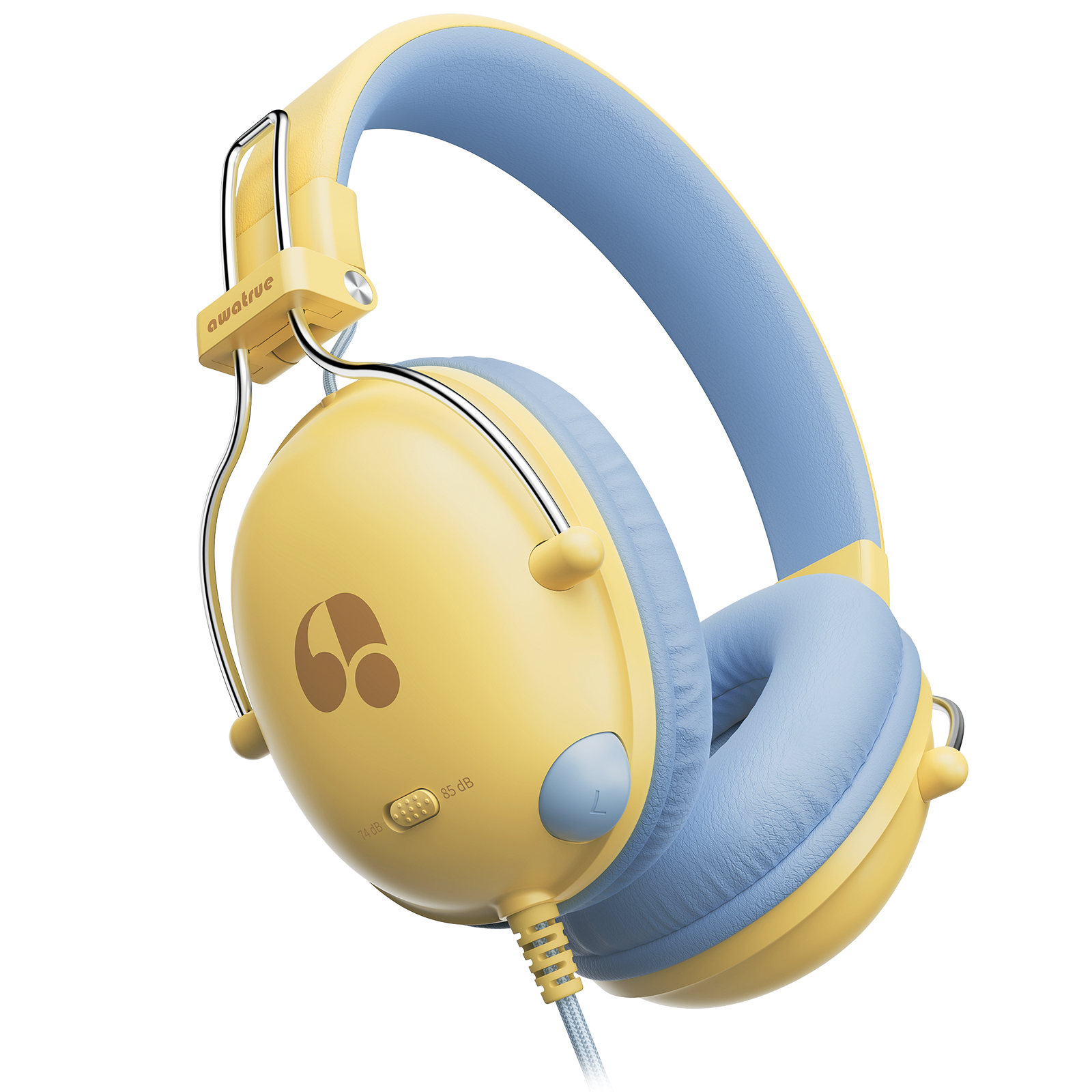 HK05 enfants étude casque filaire casque dessin animé écouteur avec micro musique casque Volume limité 74dB/85dB pour les enfants: YELLOW