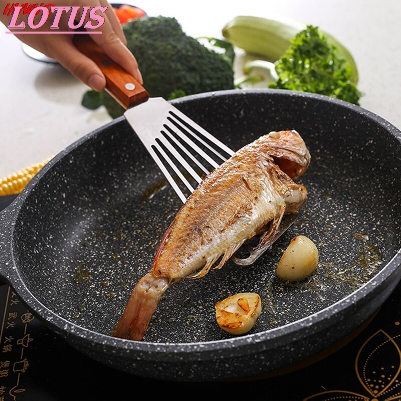 Stainless Steel Slotted Turner Fish Spatula With Wooden Handle Kitchen Tools
