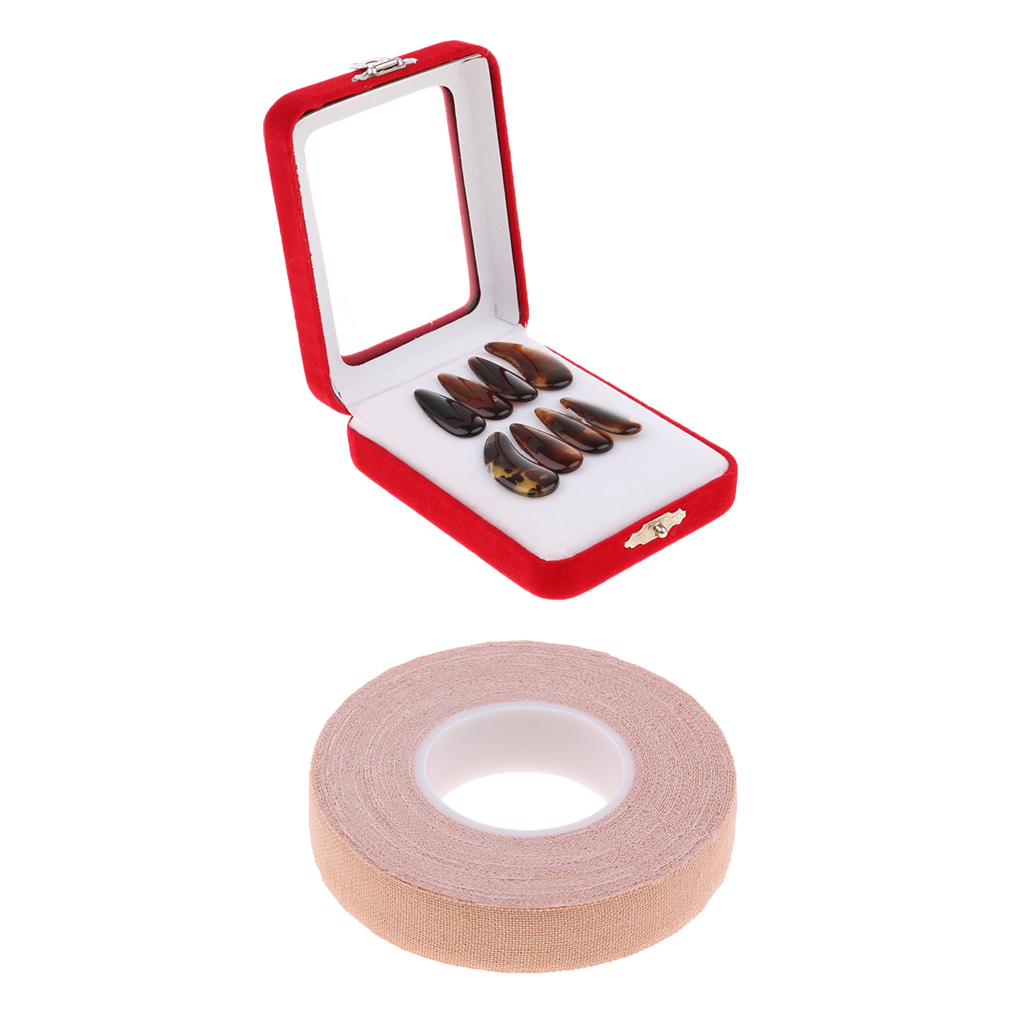 8PCS Finger Picks Chinese Zither Nails with Cotton Adhesive Tape for Guzheng