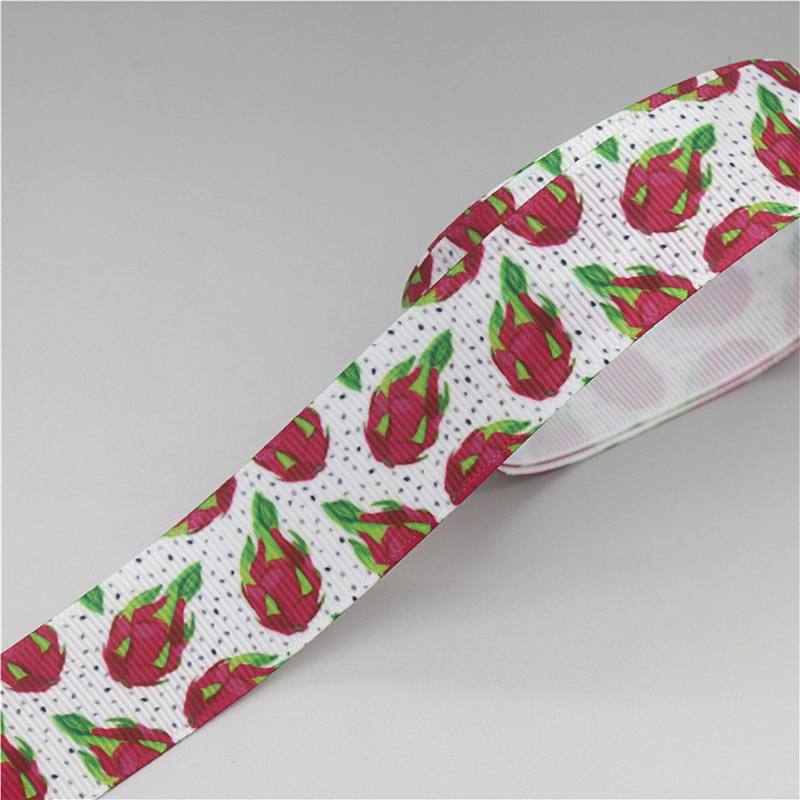 DHK-Cinta de grogrén con estampado de fruta de dragón, Pitaya, coco, manzana, naranja, accesorio para el pelo, lazo para la cabeza, decoración artesanal, 50 yardas, S1640: Níquel negro / XXXL