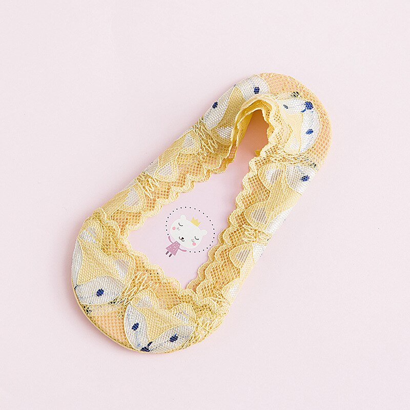Chaussettes antidérapantes en dentelle pour bébés filles, mignonnes, en bateau, en dentelle florale, Kawaii, pour enfants, chaussures d'été: Yellow