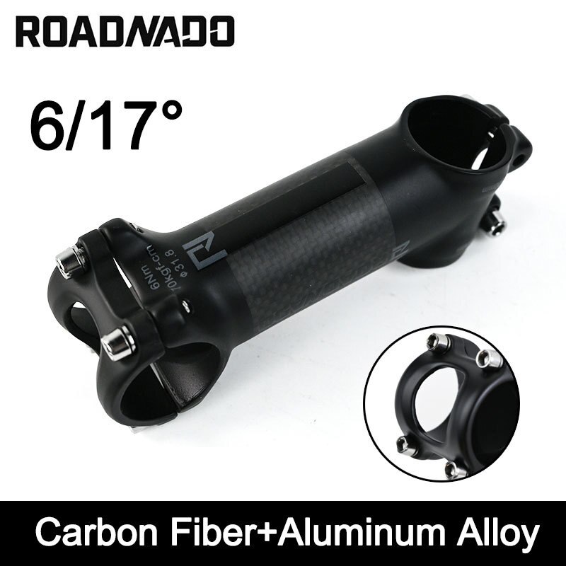 ROADNADO MTB Bike Stem Carbon Fiber+Aluminum Alloy Bicycle Handlebar Stem Road Bike Stem 6/17 Degree 60/70/80/90/100/110MM