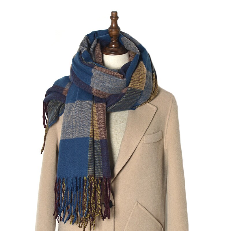 Bufanda de clásica para hombre y mujer, pañuelo de invierno a cuadros escoceses, cálido, informal, a la , de imitación de Cachemira, novedad de: 7