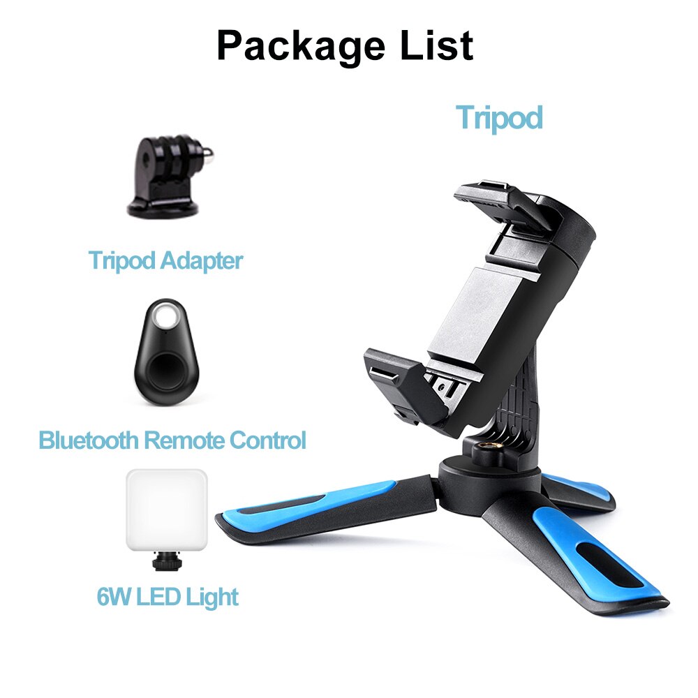 TELESIN Mini Selfie bâton trépied 360 ° tête de boule et chaussure froide pince de téléphone pour GoPro Osmo Action Insta360 iPhone Android monopode: Tripod LED
