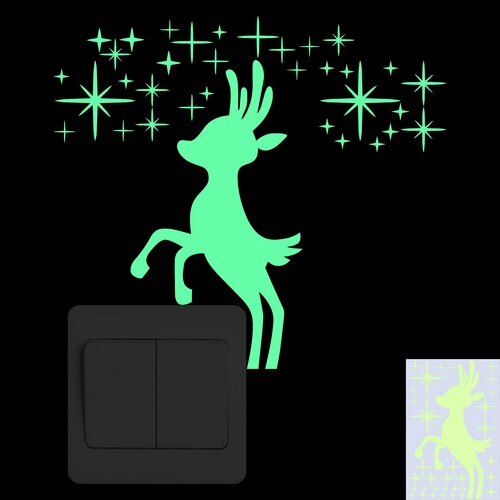 Christmas Reindeer Glow in the Dark Wall Sticker Cute Cartoon Deer Xmas Switch Sticker Shop Window Home Decor Luminous Sticker: YG