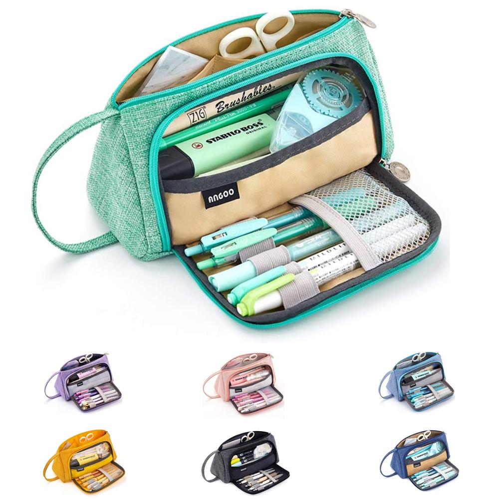 Angoo [Pure] Kleur Etui, Multi Slot Pen Zak, grote Opslag Pouch Organizer Voor Briefpapier Cosmetische Reizen Portemonnee A6443